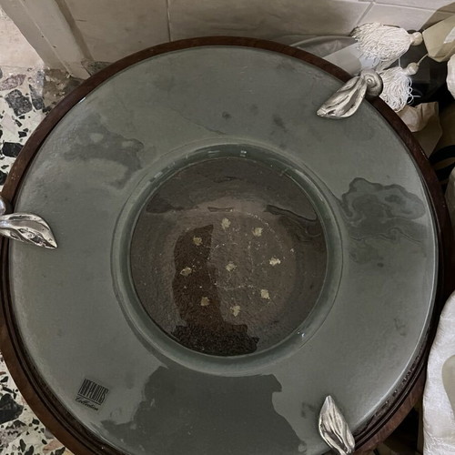 Large glass platter with silver feet Nafpliotis like new