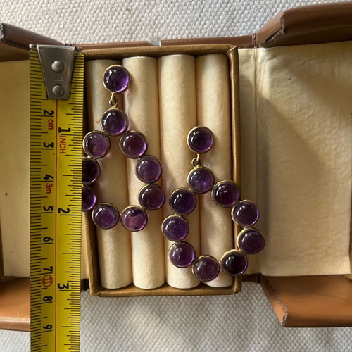 Amethyst cabochon earrings silver gold plated 925 k18 new