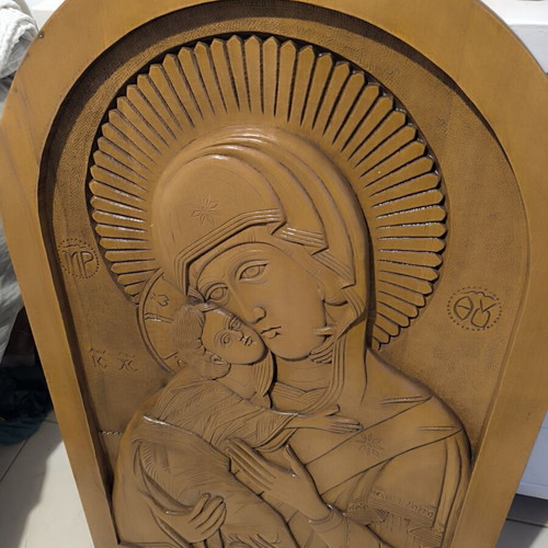 Collectible Wooden Icon Panagia Glykofilousa 86x57 cm like new
