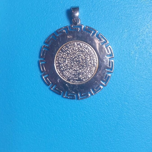 Silver double-sided pendant 925° with white opal and Phaistos disc and meander new