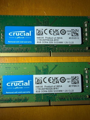 Σετ μνημών RAM Crucial 16GB DDR4 3200MHz SoDimm σαν καινούργιο