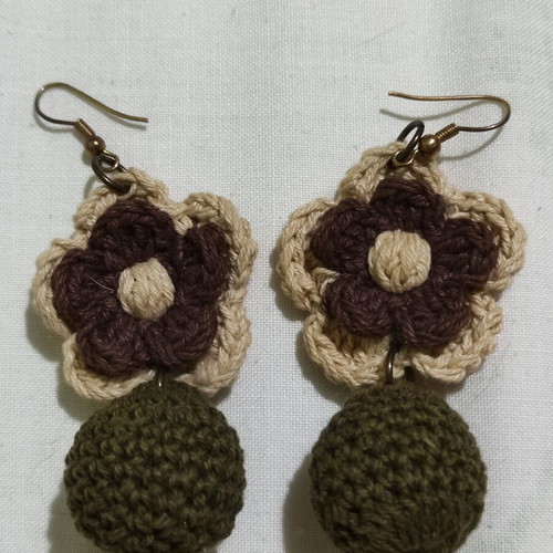 Handmade brown crocheted earrings