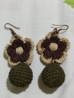 Handmade brown crocheted earrings