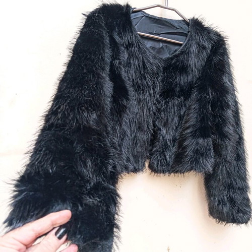 Acne Studios black cropped synthetic fur jacket, size L