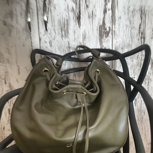 Axel Olive Green Bucket Shoulder Bag New with Gold Details