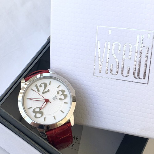 Visetti women's watch new, stainless steel, white dial, leather strap