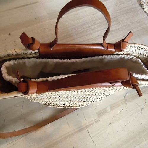 Mango straw shoulder and crossbody bag with leather details
