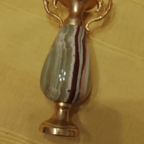 Decorative amphora like new made of alabaster and bronze