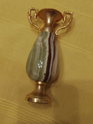 Decorative amphora like new made of alabaster and bronze