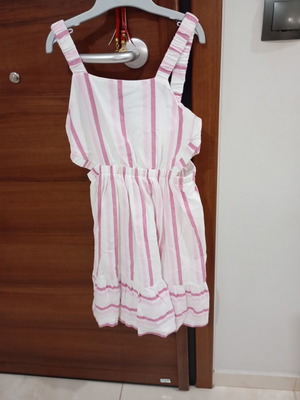 Mayoral girls' dress with side cutouts, white and pink, size 140 cm
