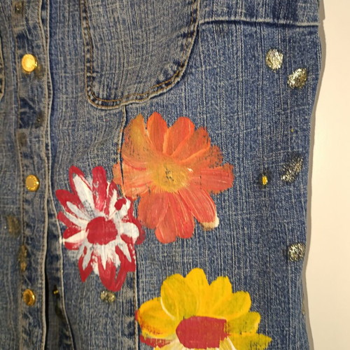 Roccobarocco Denim Vest Hand-Painted Custom Artwork Like New