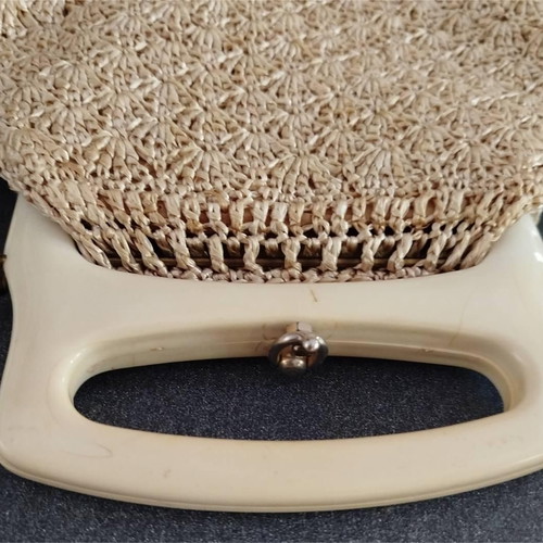 Vintage 60's handbag used, beige with plastic handle