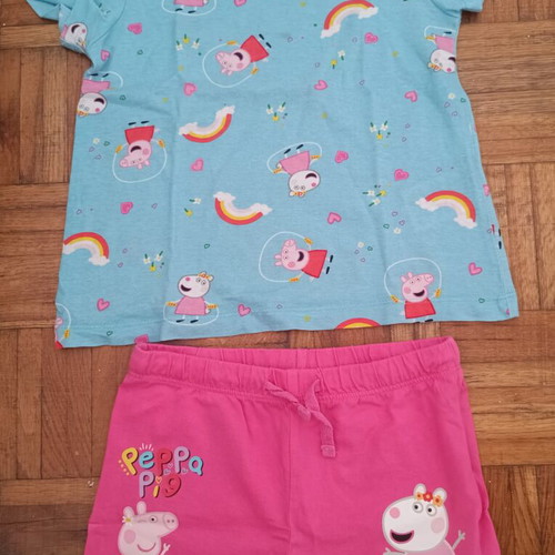 Peppa Pig set with pink shorts and blue t-shirt, 4-6 years
