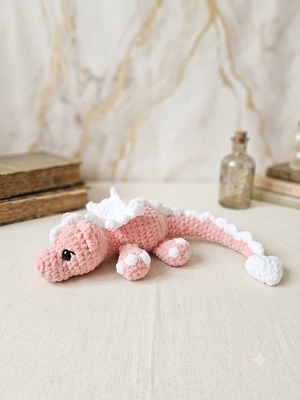Handmade plush dragon pink and white, 32 cm, new