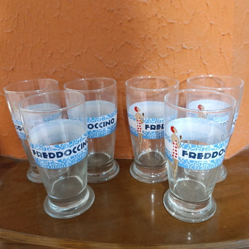 Freddoccino glasses, set of 6, authentic, unused