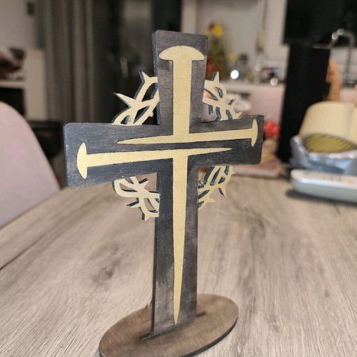 Wooden double-sided tabletop cross new with inlay technique