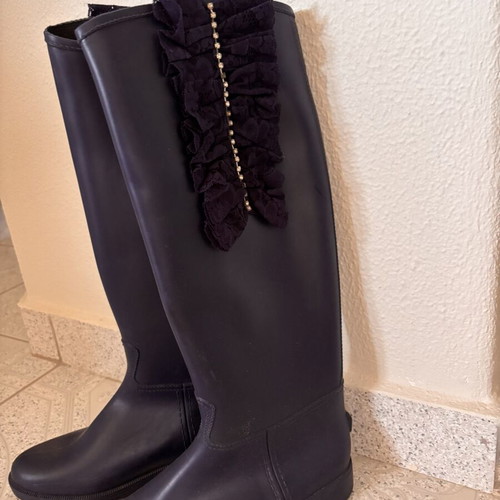 Women's tall rain boots with lace and rhinestones size 38 like new, blue