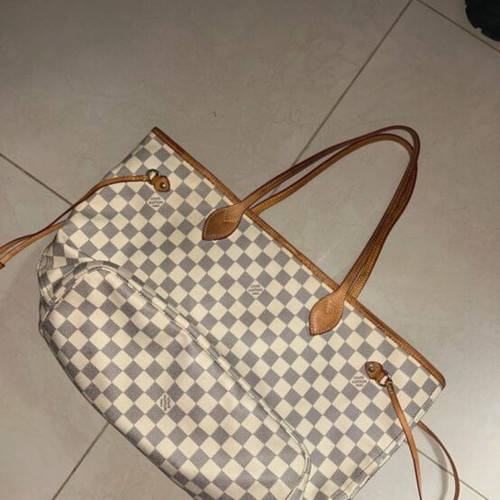 Louis Vuitton Neverfull MM ώμου τσάντα μεταχειρισμένη, καμβάς Damier Azur