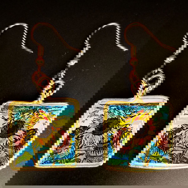 ΚΑΙΝΟΥΡΓΙΑ σκουλαρίκια με ηλιοτρόπιο 5,2 x 2,3cm. Ελαφρά, κομψά και πολύχρωμα κρεμαστά.