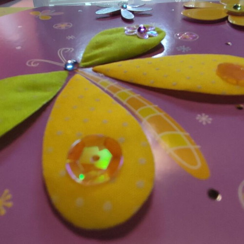 Greeting card 3D with fabric butterfly and flowers, new