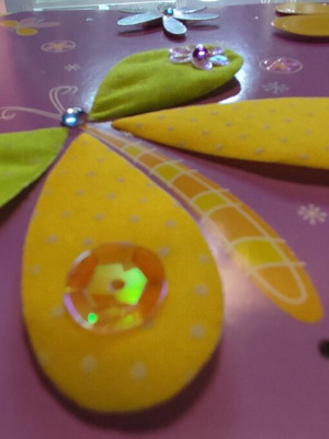 Greeting card 3D with fabric butterfly and flowers, new