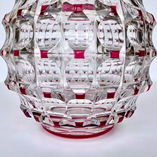 Val Saint Lambert Art Deco vase used, clear and ruby red crystal