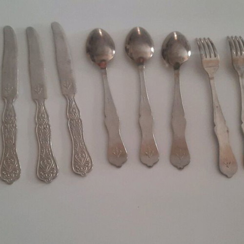 Set of fruit knives, forks and spoons used, vintage, made in Japan