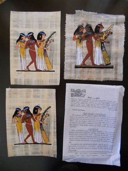  tria papirakia zografismena sto cheri, me motiva archeas egiptou