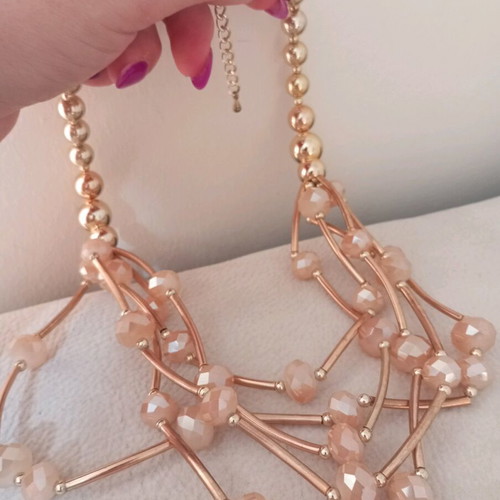 Pendant with beads like new, pink and gold