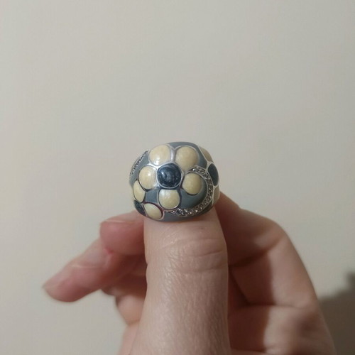 Silver 925 wide ring with enamel and zirconium new, size 57