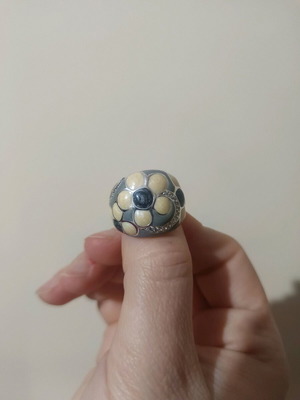 Silver 925 wide ring with enamel and zirconium new, size 57