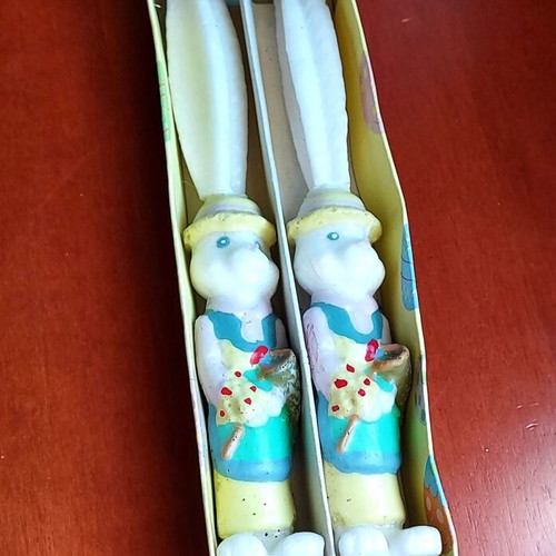 Set of two vintage Easter candles used, rabbit-shaped