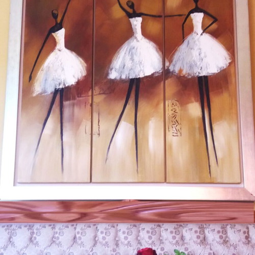 Oil painting like new, triple canvas 1.40x1.39m, dancers motif