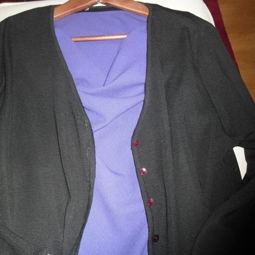Leonards set used, wool cardigan and crepe blouse L/XL