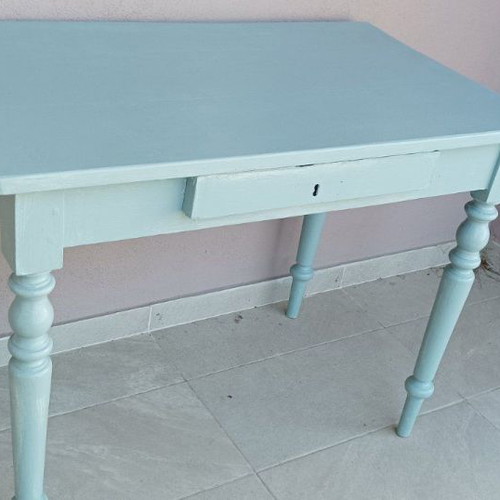 Interwar desk table used, painted mint color
