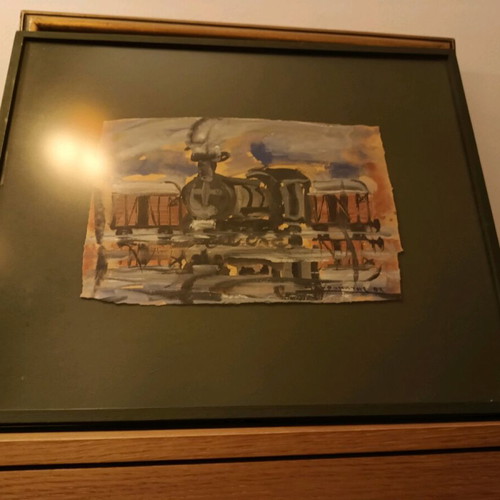 Tempera 1982 Stelios Mavromatis with frame and passepartout