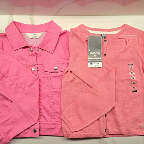 H&M denim jacket and Orchestra knitted cardigan new, 8-10 years, pink