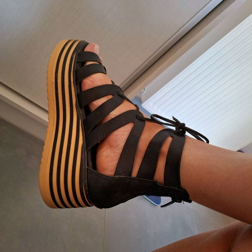 Makis Kotris leather platform sandals size 39 like new black