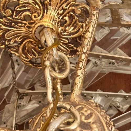 Brass chandelier with crystals like new, square design
