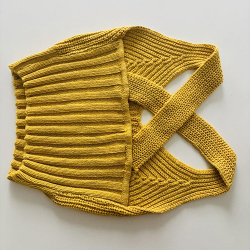 Mustard knit top with crossed back