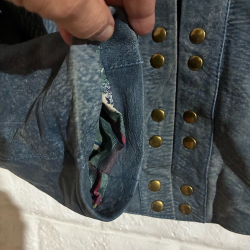 Real camel leather jacket like new, gray and blue