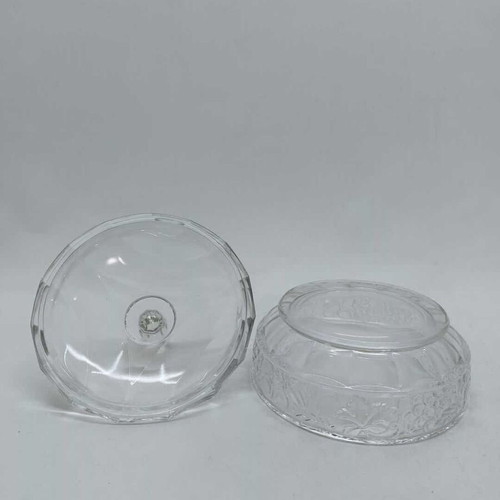 Crystal fondant dish with lid and embossed designs used 16x15.5cm