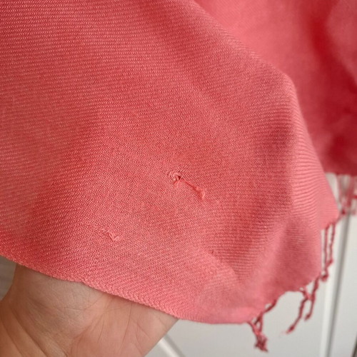 Coral scarf with fringes used, soft and summery