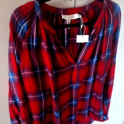 H&M red checked maternity shirt loose style size 42/12, long sleeve new