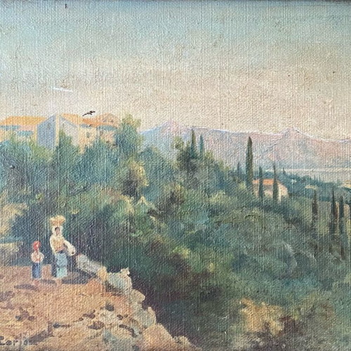 Antique painting 1917 Corfu oil on canvas like new