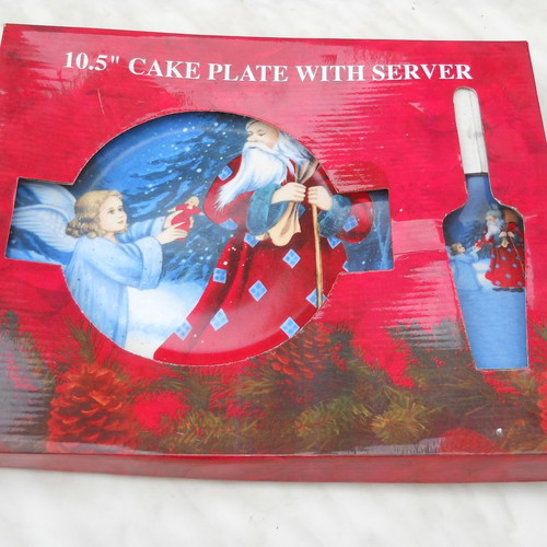 Christmas cake plate with server new, 27 cm diameter