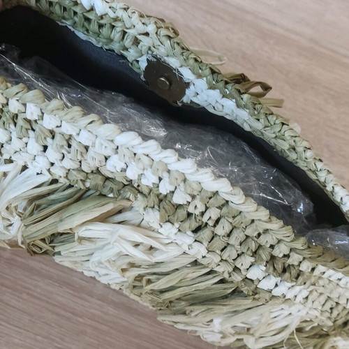 Straw semicircle clutch bag new, handmade