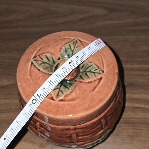Ceramic decorative jar vintage with basket design and removable lid