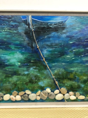 Seascape on canvas with attached pebbles by Zannin Menatidou, like new
