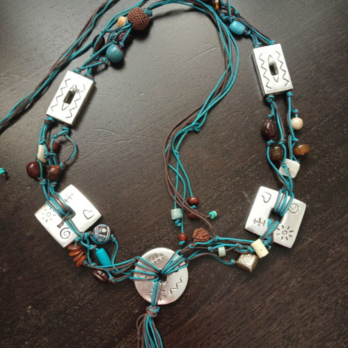 Belt with cords, beads and metal elements like new, adjustable 1.28cm